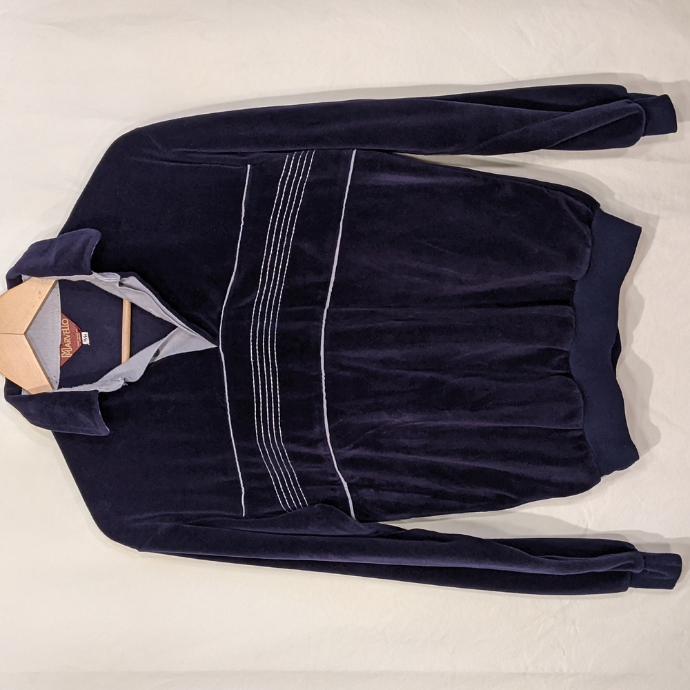 Vintage 70's medium navy velour long sleeved polo shirt